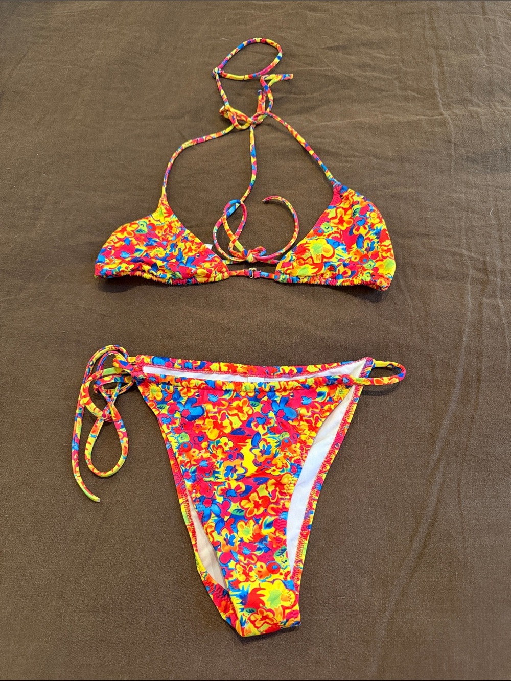 Floral Tie-Side Bikini - Vibrant Multicolor